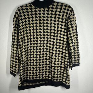 Outlander Collection Sweater Womens 2X Black Gold Houndstooth Metallic Neck